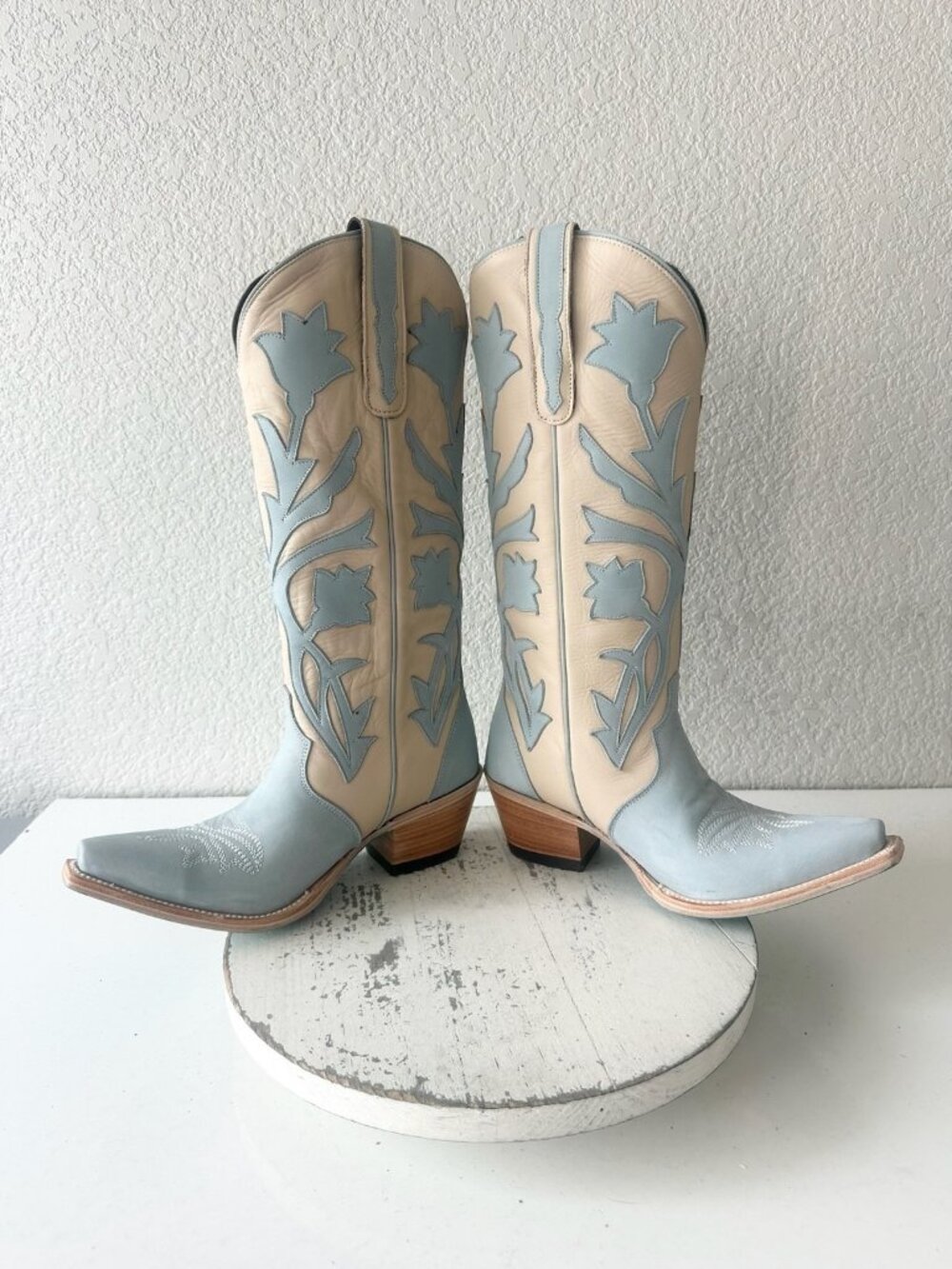 Lane JOLENE Cowboy Boots Blueberry Buttermilk Suede Leather Tall Snip Toe Sz 8 - Picture 9 of 13